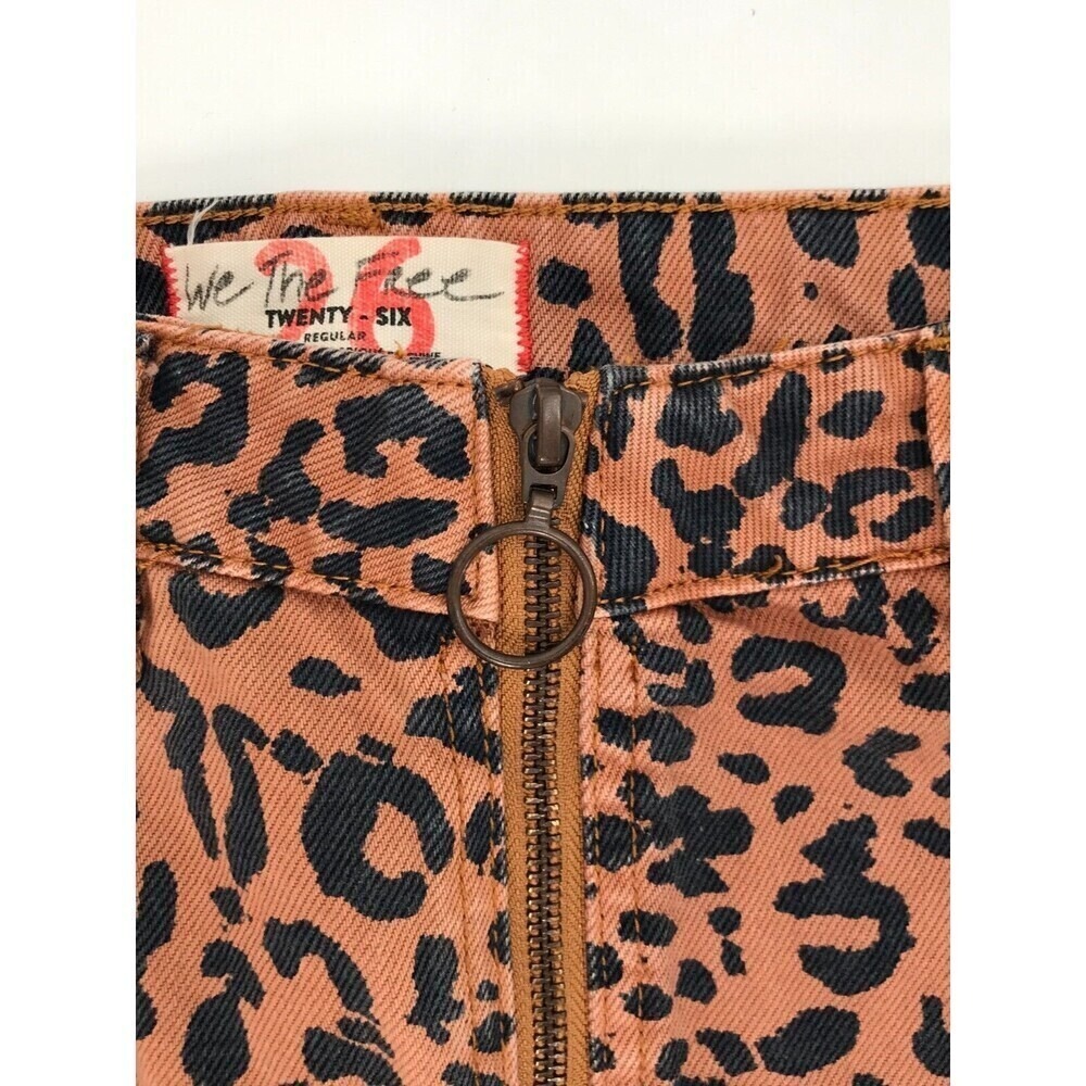 We The Free Free People Leopard Print Zip Front Denim Mini Skirt Tan Black 26 - Picture 7 of 10